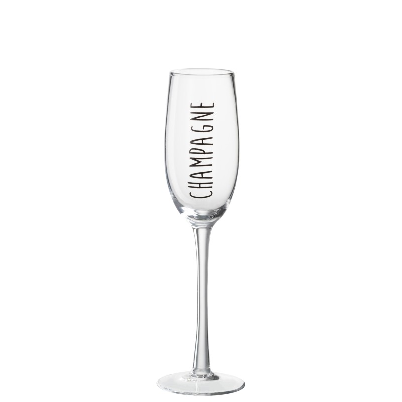 Flute à champagne avec inscription en verre transparent H25cm
