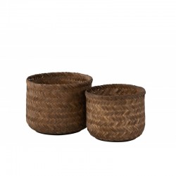 Conjunto de 2 cestas de bambú marrón oscuro de 35 y 40 cm de diámetro