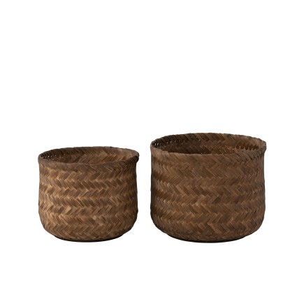 Set de 2 paniers en bambou brun foncé D35 et 40cm