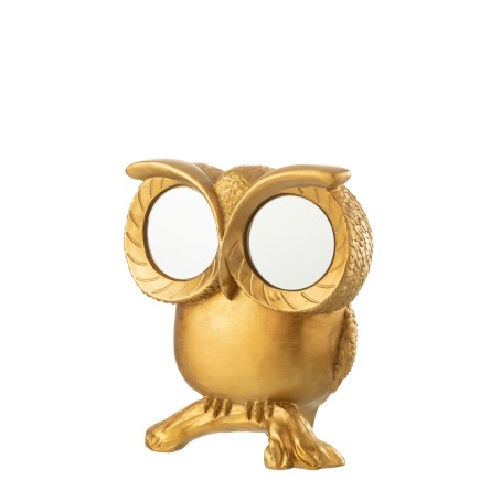 Tirelire hibou avec yeux miroir en résine doré 20x9x23cm
