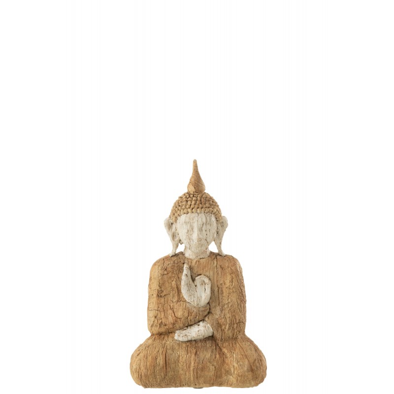 Bouddha assis en résine naturel et beige 16x10x26cm