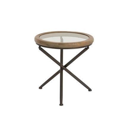 Mesa redonda de vidrio y metal natural de 50x50x52 cm