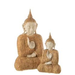 Bouddha assis en résine naturel et beige 16x10x26cm