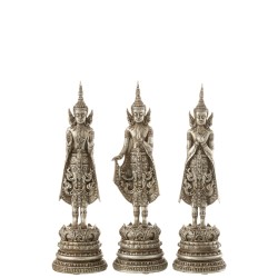 Lot de 3 bouddha debout en poly argent 12x12x43cm