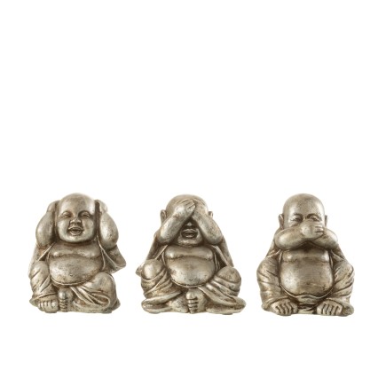 Lot de 3 bouddha assis en poly argent 10x9x12cm