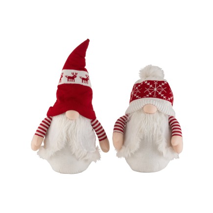 Lot de 2 nains en textile rouge et blanc 42x18x62cm
