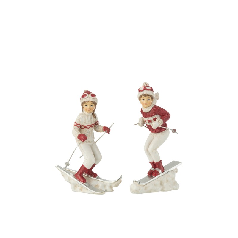 Lot fille et garçon sur ski en poly blanc 13x8x16cm