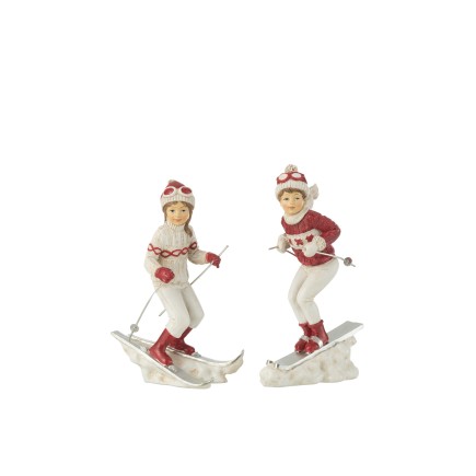 Lot fille et garçon sur ski en poly blanc 13x8x16cm
