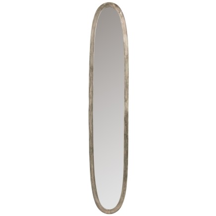 MIROIR OVALE ALUMINIUM/VERRE ANTIQUE GRIS LARGE