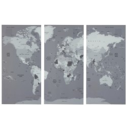 SET DE 3 DECORATION MURALE PLANISPHERE VERRE GRIS