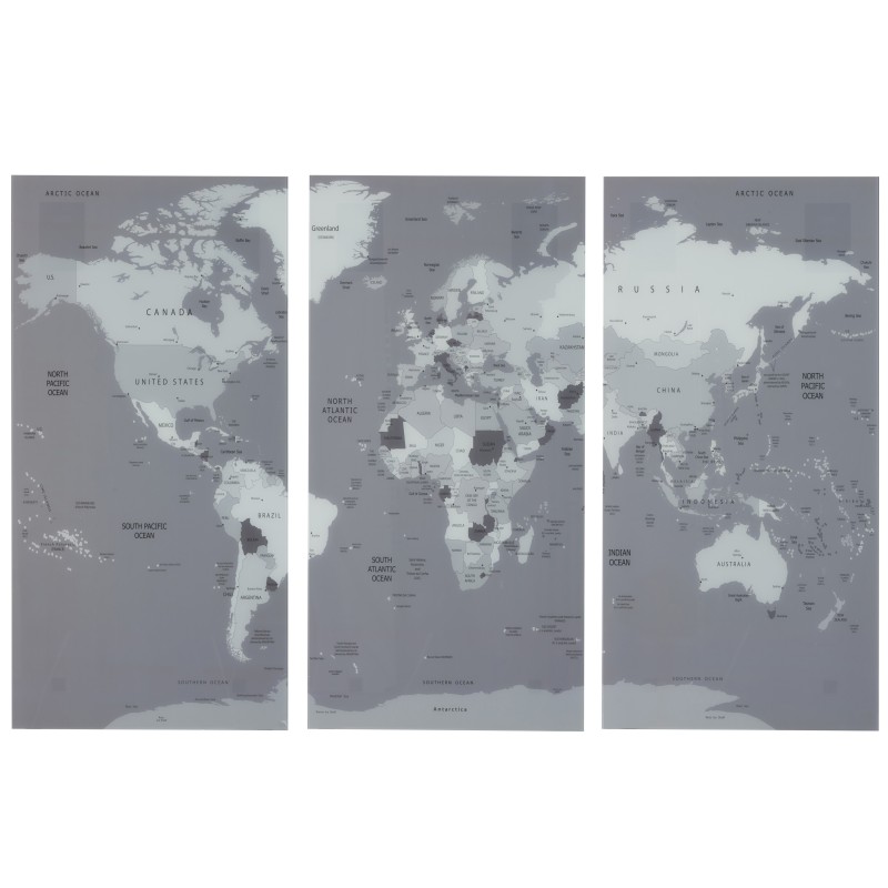SET DE 3 DECORATION MURALE PLANISPHERE VERRE GRIS SET DE 3 DECORATION MURALE PLANISPHERE VERRE GRIS