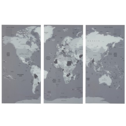 SET DE 3 DECORATION MURALE PLANISPHERE VERRE GRIS