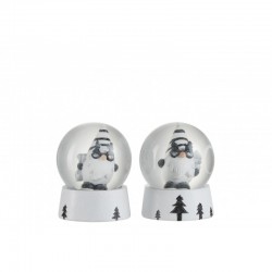 Assortiment de 2 boules à eau avec Père Noël en résine noir et blanc