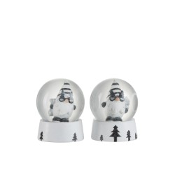 Set de 2 boules de Noël avec père Noël en résine blanc 6.5x6.5x8.5 cm