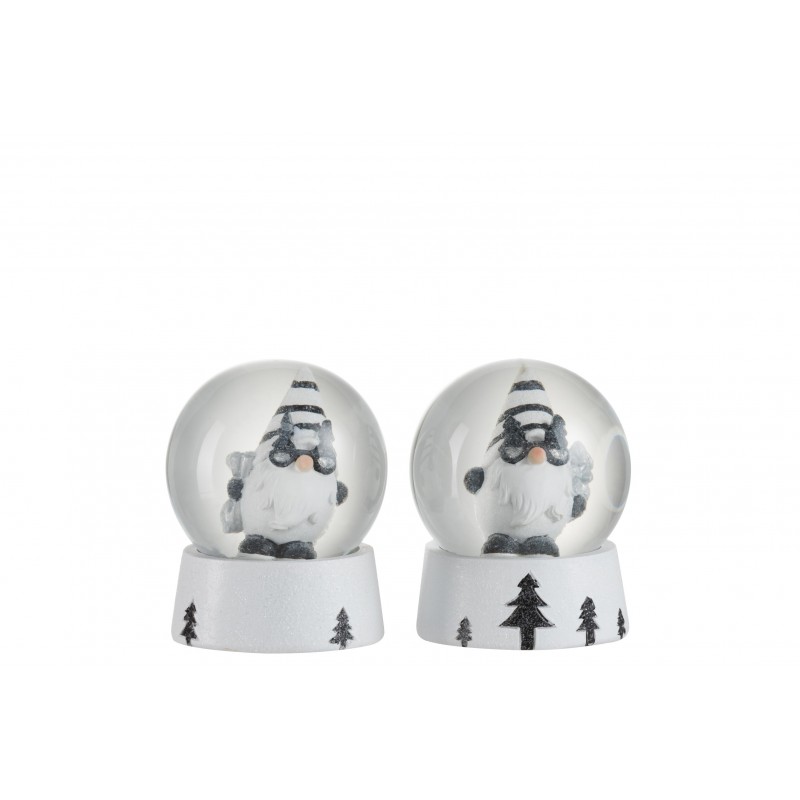 Assortiment de 2 boules à eau avec Père Noël en résine noir et blanc