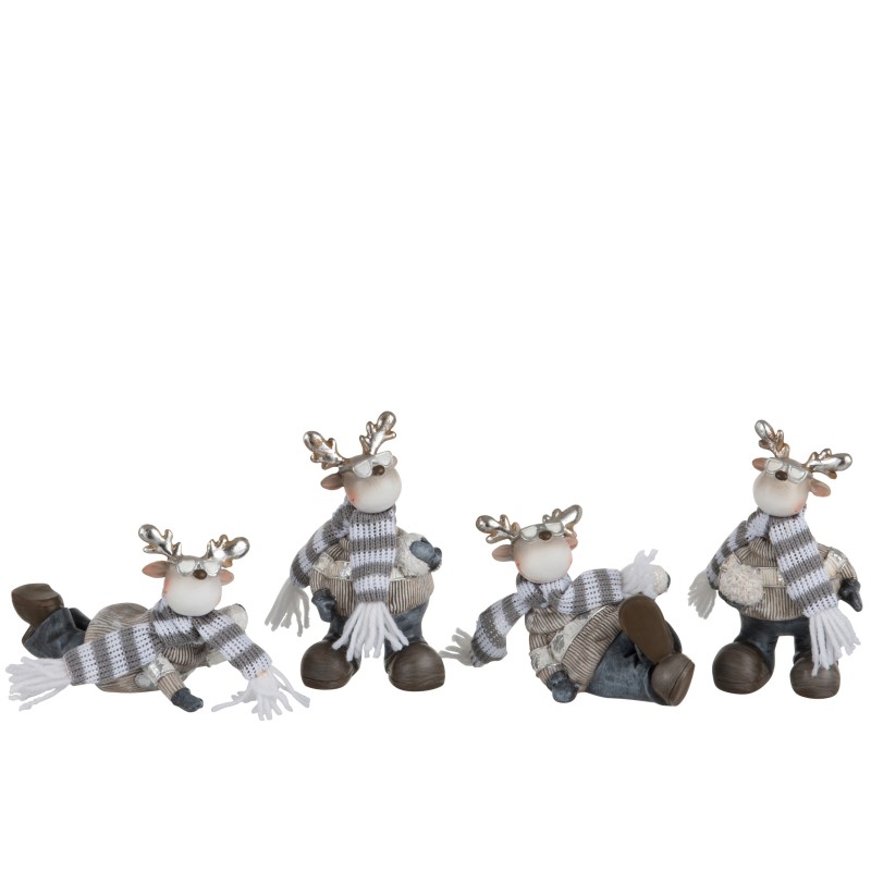 Assortiment de 4 rennes en résine blanche et grise H13cm