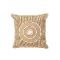 Coussin carré avec cercle en coton blanc et beige 49x49cm