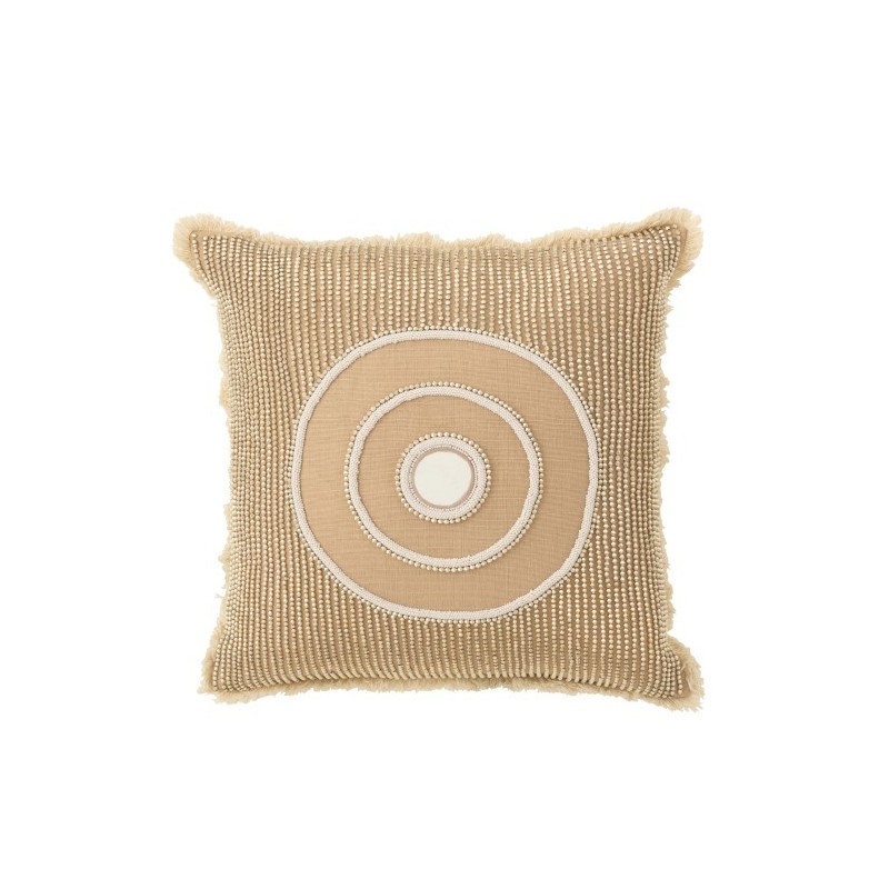 Coussin carré avec cercle en coton blanc et beige 49x49cm