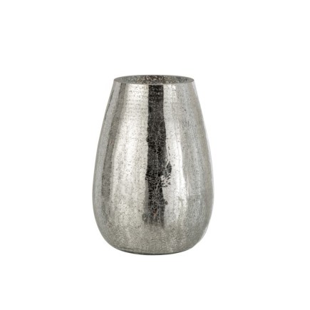 Photophore rond en verre craquelé argenté 26cm