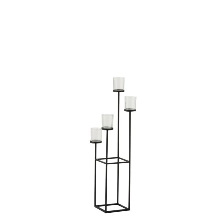 4 candelabros solidarios de vidrio y metal negro 22x22x77 cm