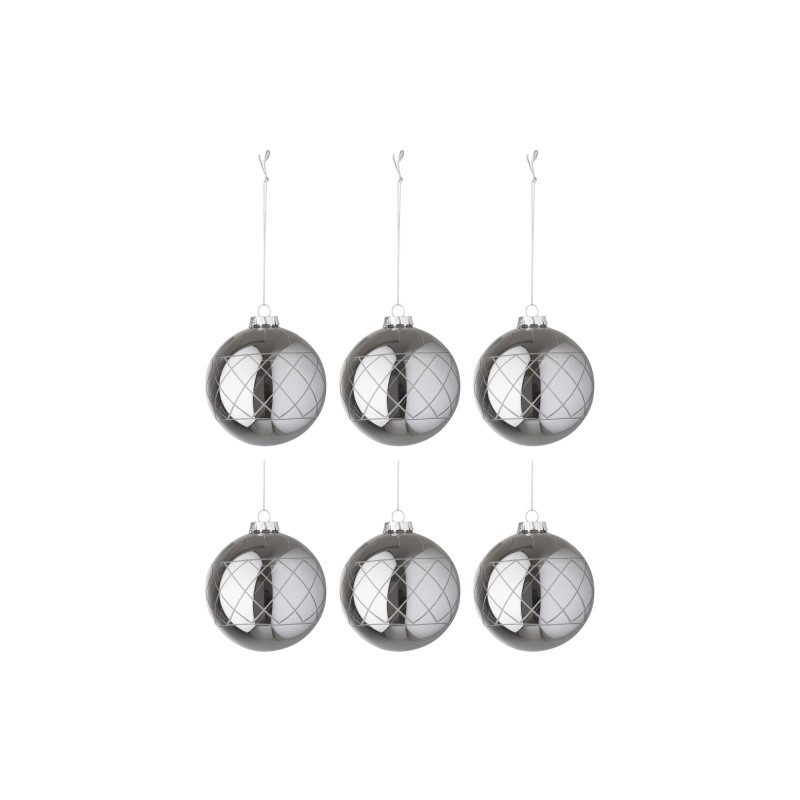Boite de 6 boules de Noël en verre gris 8x8x8 cm