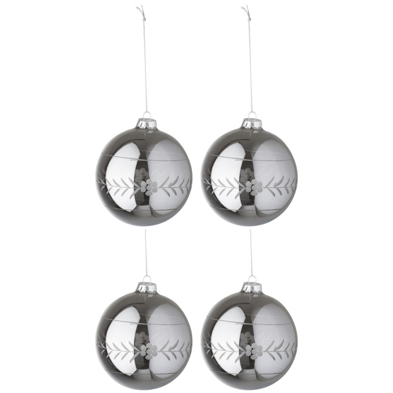 Boite de 4 boules de Noël en verre gris 10x10x10 cm