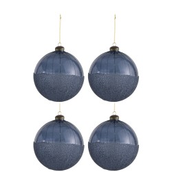 BOITE DE 4 BOULE DE NOEL PERLES VERRE BLEU LARGE