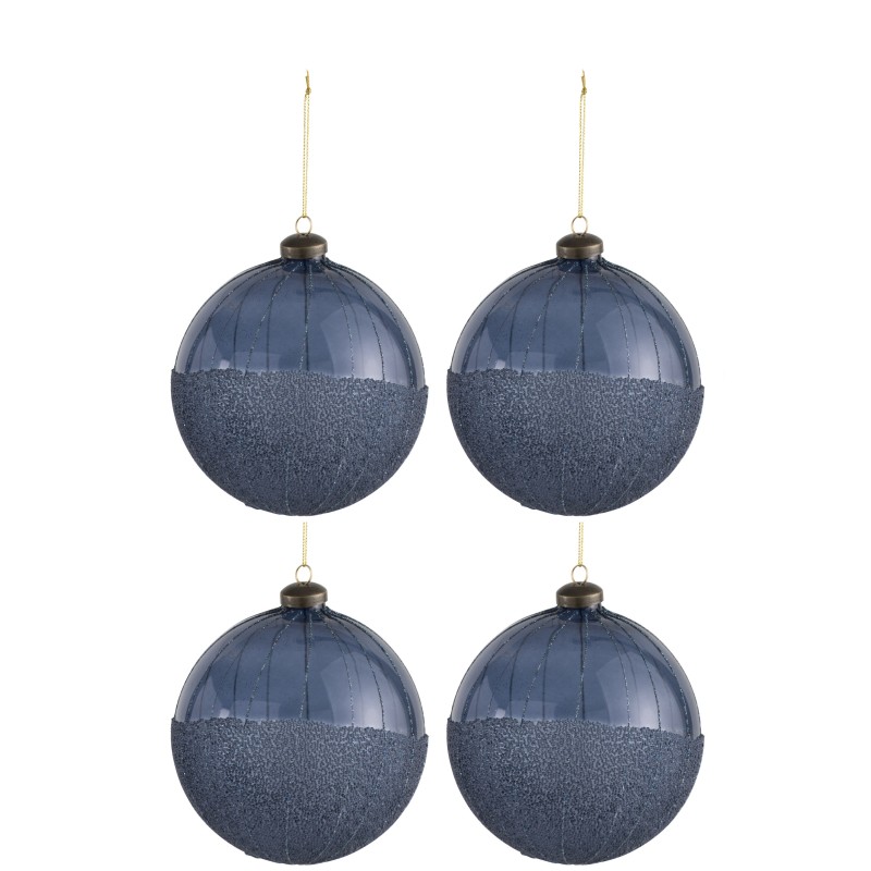 Boite de 4 boules de Noël en verre bleu 12x12x12 cm