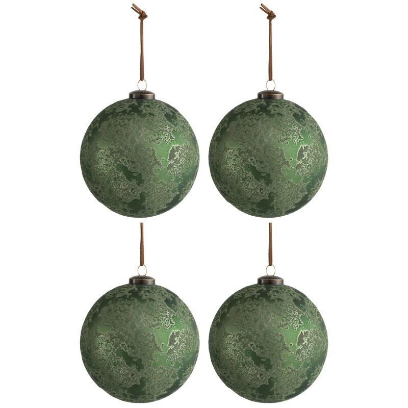 Boite de 4 boules de Noël en Verre Vert 13x13x13cm