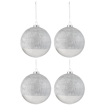 Boite de 4 boules de Noël en verre argent 12x12x12 cm