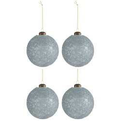 BOITE DE 4 BOULE DE NOEL CRISTALLISE VERRE MAT GRIS MEDIUM