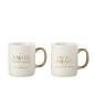 Lot de 2 mugs avec message en porcelaine blanc et or 12x8x10cm Lot de 2 mugs avec message en porcelaine blanc et or 12x8x10cm