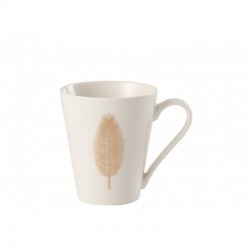 Mug avec plume or en porcelaine blanche 12x9x10cm