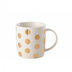 Mug avec ronds or en porcelaine blanche 13x8x8cm