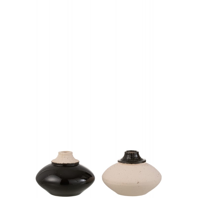 Lot de 2 vases ronds en céramique noir et beige 13x13x9cm