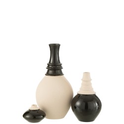 Set di 2 vasi rotondi in ceramica nera e beige 13x13x9cm