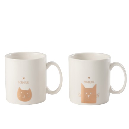 Lote de 2 tazas con gatitos de cerámica dorada de 12 cm de altura