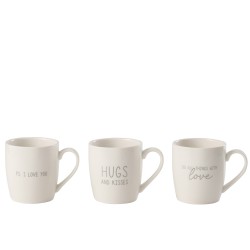 Lot de 3 mugs en céramique blanc et argent H10cm