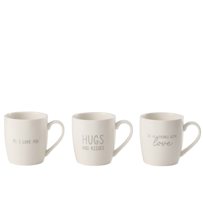 Lot de 3 mugs en céramique blanc et argent H10cm Lot de 3 mugs en céramique blanc et argent H10cm