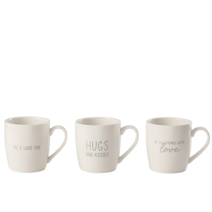 Lot de 3 mugs en céramique blanc et argent H10cm