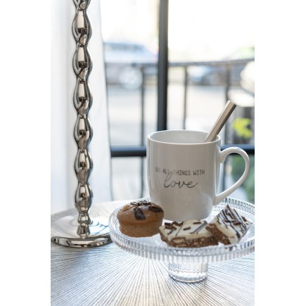 Lot de 3 mugs en céramique blanc et argent H10cm