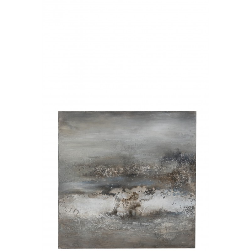 Peinture abstraite en canevas et bois gris bleu 120x120cm