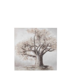 Pintura de árbol en lienzo y madera marrón y dorado 120x120cm