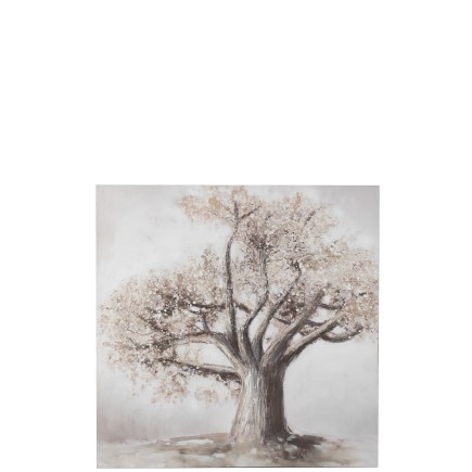 Pintura de árbol en lienzo y madera marrón y dorado 120x120cm