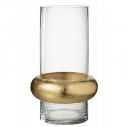 Florero de vidrio transparente con anillo dorado, de 2x20x35 cm