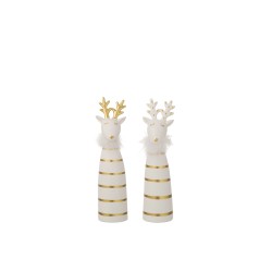 Set de 2 élans en céramique blanche et or 6.5x6.5x25.5 cm
