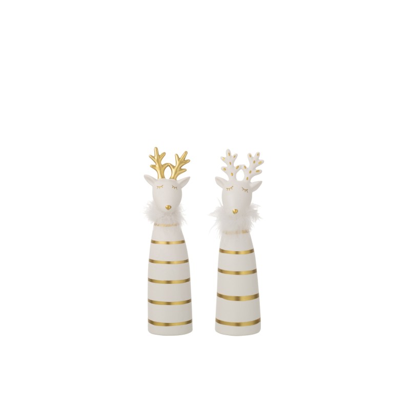 Set de 2 élans en céramique blanche et or 6.5x6.5x25.5 cm