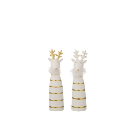 Set de 2 élans en céramique blanche et or 6.5x6.5x25.5 cm