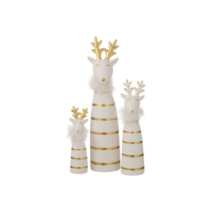 Set de 2 élans en céramique blanche et or 6.5x6.5x25.5 cm