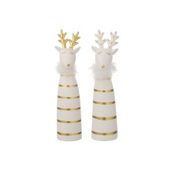 Set de 2 élans en céramique blanche et or 8x8x36 cm